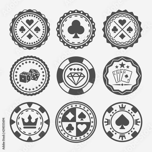 Casino and poker chips vector round badges