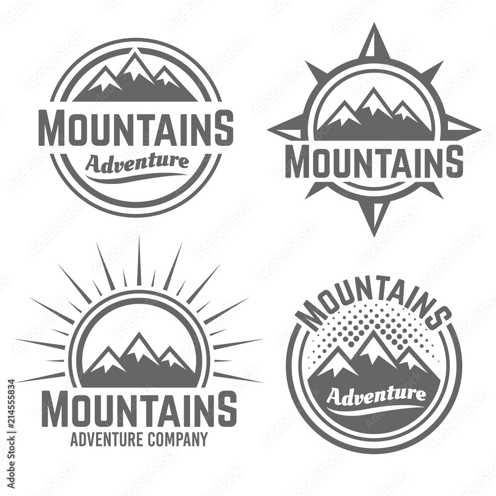 Mountains vector four monochrome vintage emblems