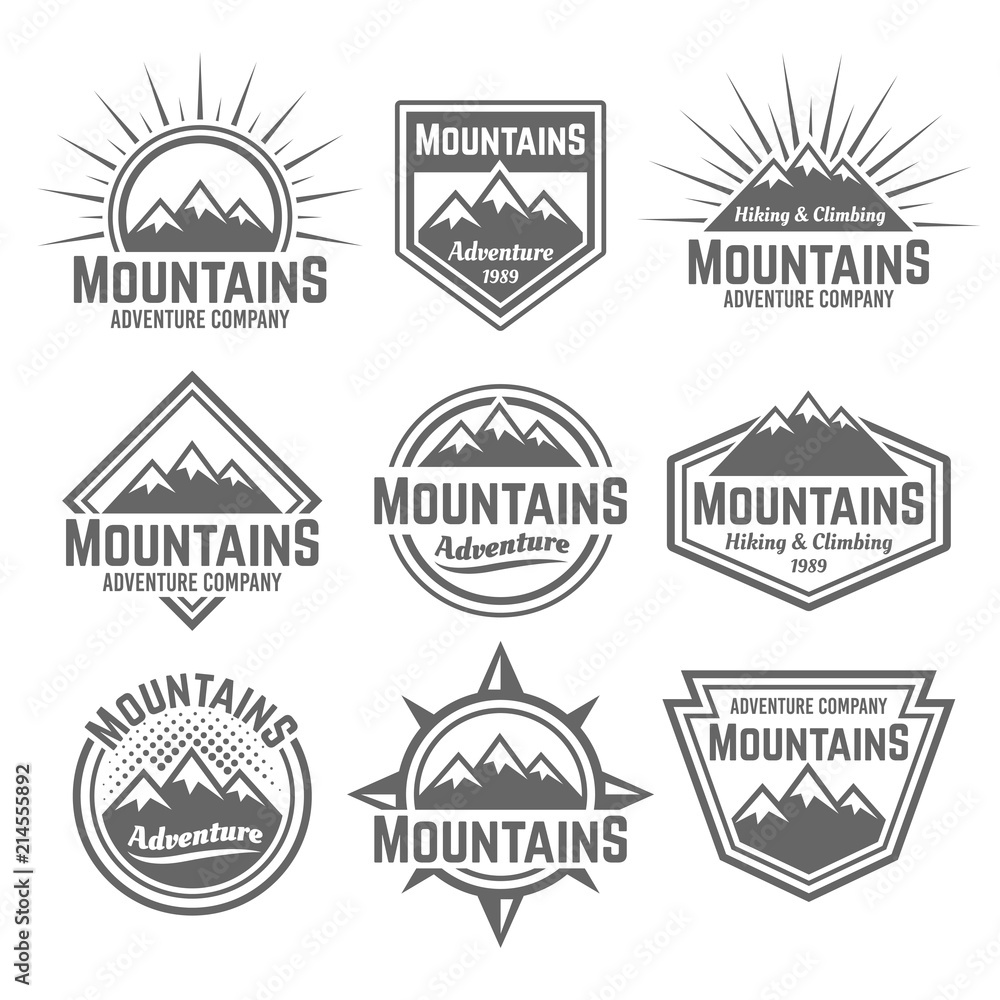 Mountains set of vector monochrome vintage badges