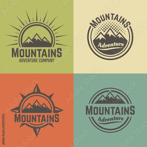 Mountains four vector colored vintage emblems