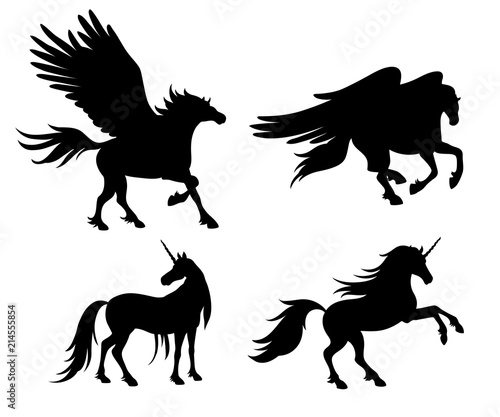 Silhouettes of mythical horses - vector illustration