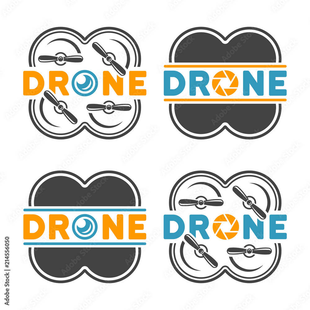 Drones and quadrocopters colored design elements Drones and quadrocopters colored design elements