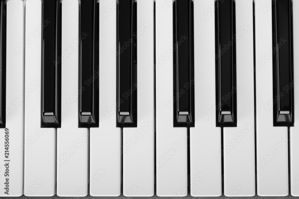 Piano keyboard of synthesizer close-up. Top view Piano keyboard of synthesizer close-up. Top view