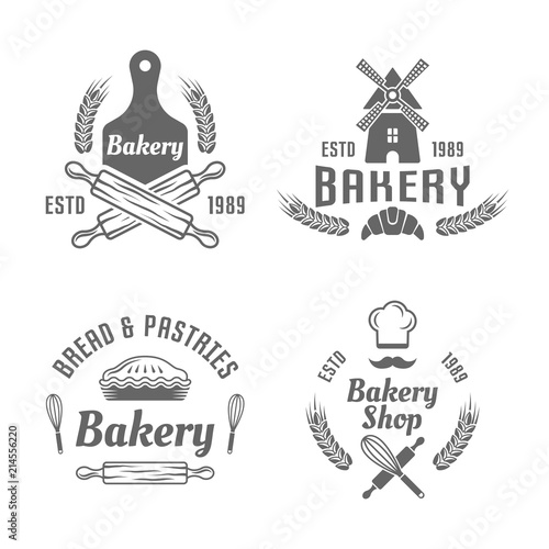 Bakery and pastries vector black isolated emblems