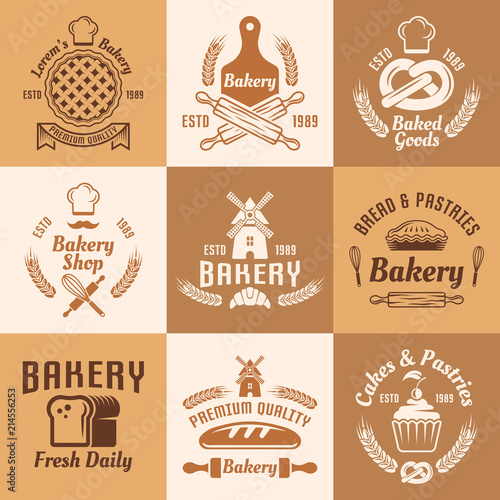 Bakery and pastries vector vintage colored emblems