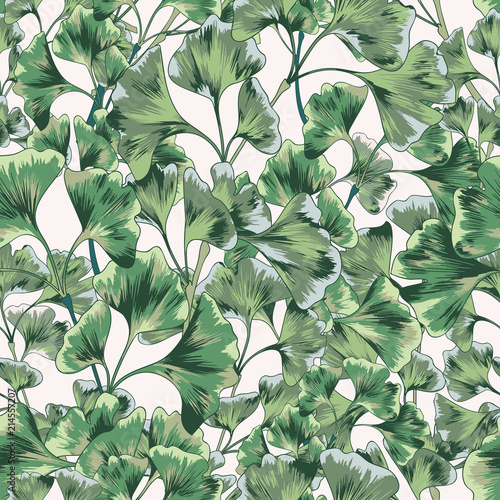 Green Ginkgo Vector Seamless Vector Background