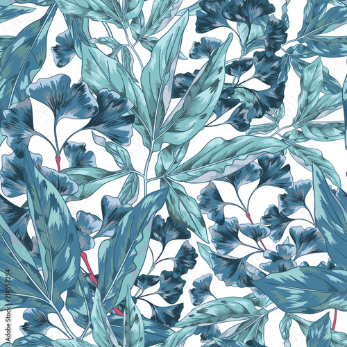 Blue Tropical Seamless Pattern