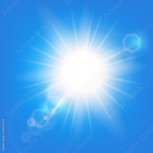 Sun flash with rays and spotlight. Sunlight special lens flare light effect. Vector Illustration