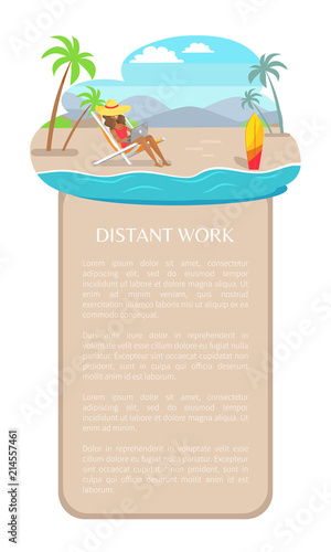 Distant Work Leaflet Freelancer Woman in Straw Hat