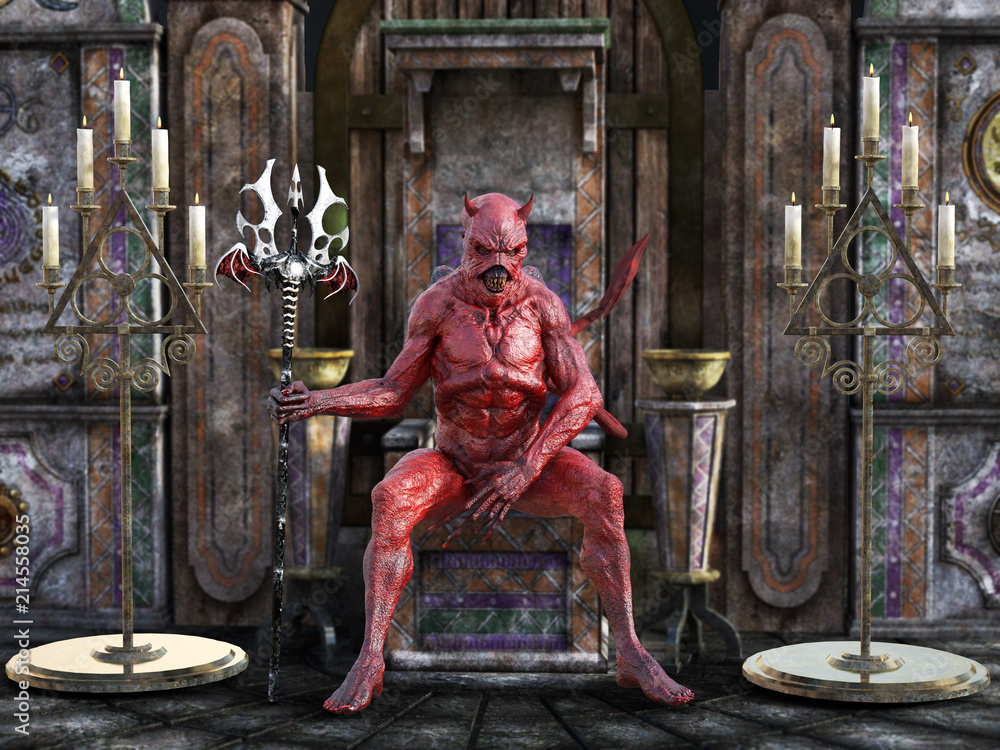 custom made wallpaper toronto digital3D rendering of a devil sitting on a throne.