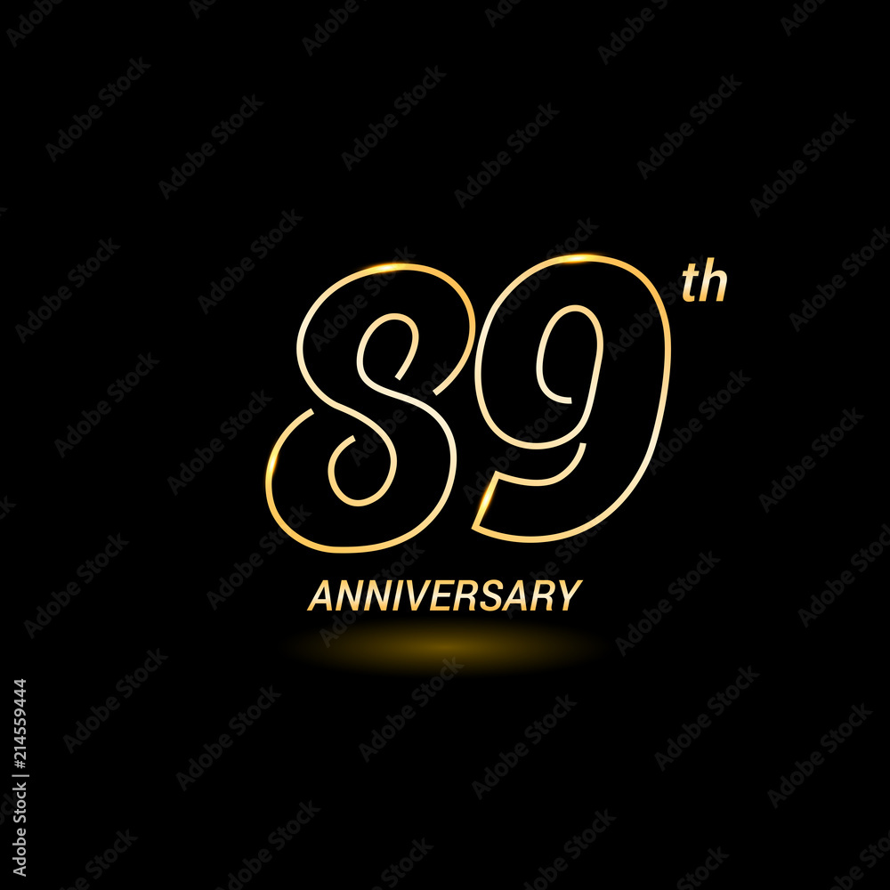 89 years golden line anniversary celebration logo design