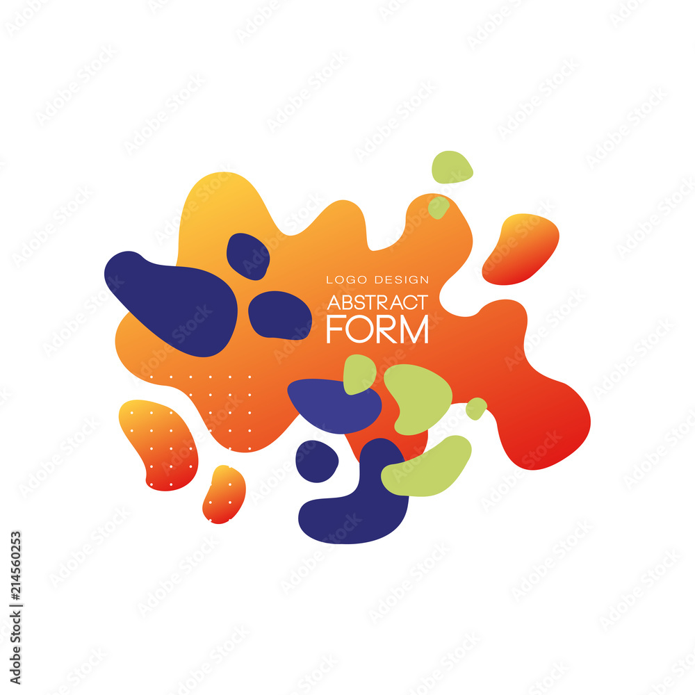Abstract form logo design with different colors, brand identity element in flat style, artistic blots and stains vector Illustration on a white background
