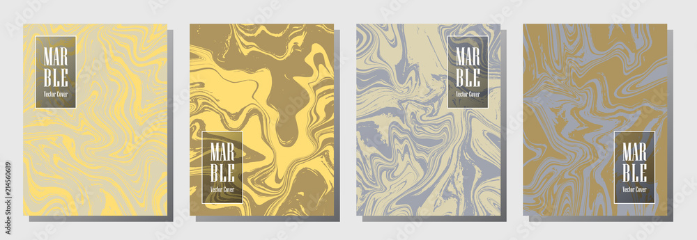 Fototapeta premium Party flyer or journal cover marble background patterns vector set.
