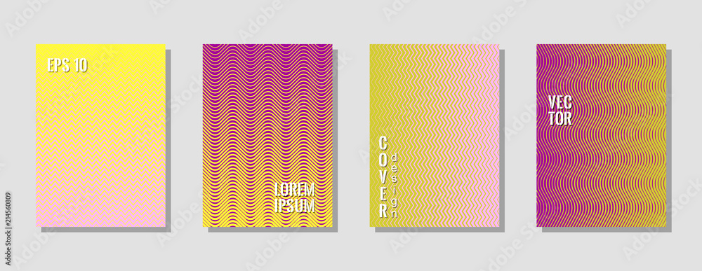 Mix yellow zig zag banner templates, wavy lines gradient stripes backgrounds for educational cover. Curve shapes stripes, zig zag edge lines halftone texture gradient book covers collection.