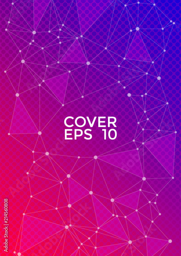 Global network connection geometric grid. Network nodes information technology concept. Vector cover page layout. 