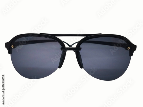 Fashion and healthcare concept, black lens of sunglasses with half black frame. Isolated on white background, copy space and clipping path.