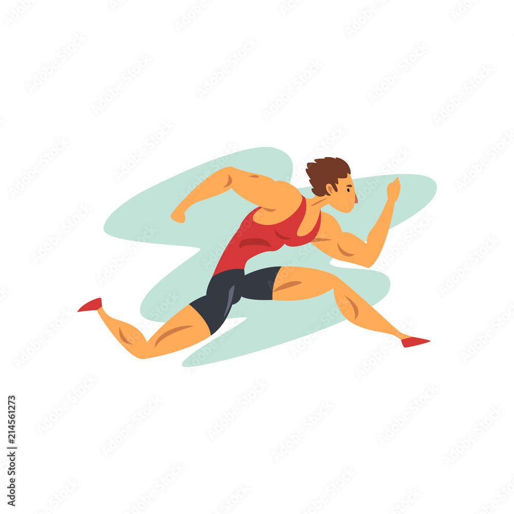 Athlete man running, professional sportsman at sporting championship athletics competition vector Illustration on a white background