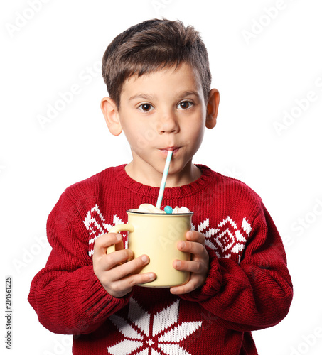 Cute little boy with cup of...