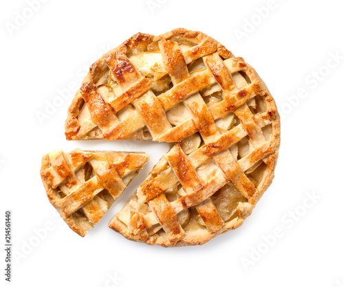Canvastavla Tasty homemade apple pie on white background