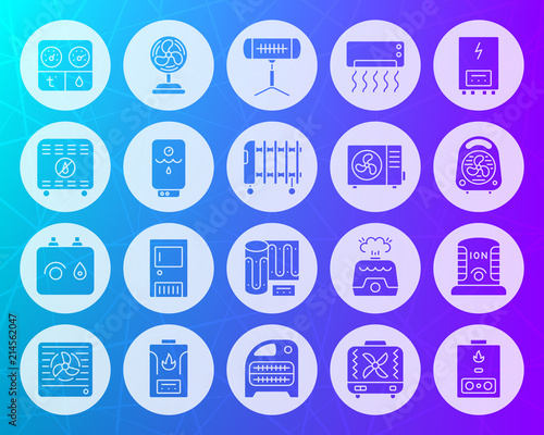 Hvac shape carved flat icons vector set