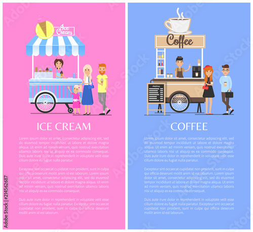 Ice Cream and Coffee Kiosks Vector Illustrations
