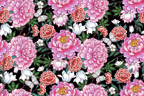  Seamless pattern with flowers in Chinese style
