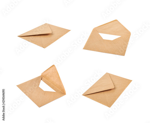 Closed and opened paper envelope isolated