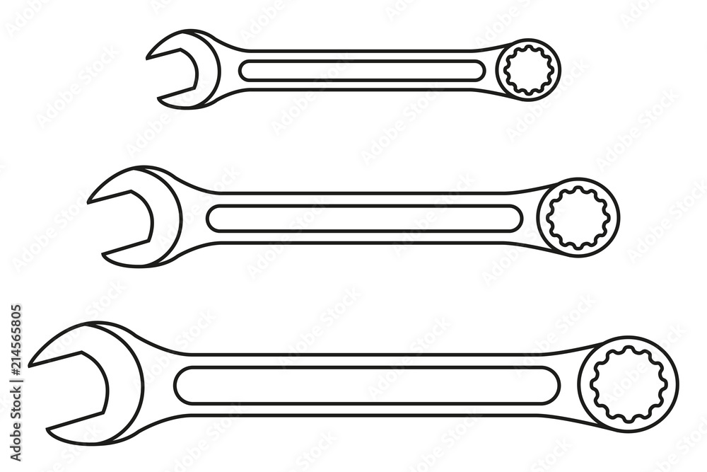 Line art black and white wrench set Line art black and white wrench set