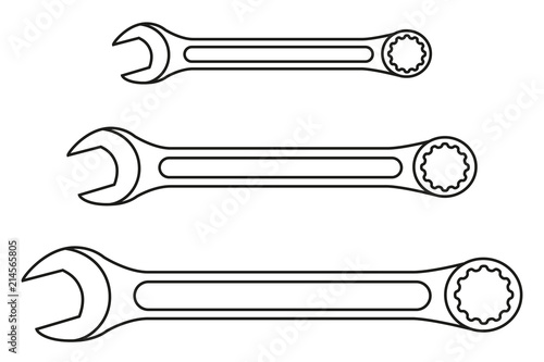 Line art black and white wrench set