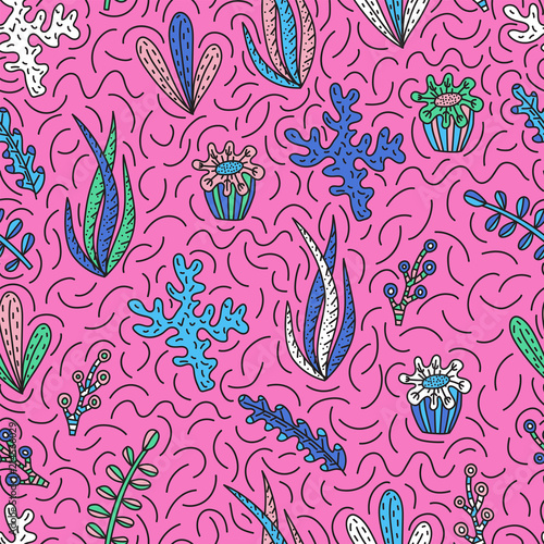 Seamless pattern with cute seaweeds