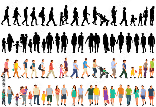 isolated silhouette people go, crowd, group, collection