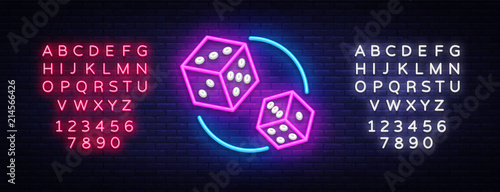 Dice Neon sign vector design template. Dice Game symbols neon logo, light banner design element colorful modern design trend, night bright advertising, bright sign. Vector. Editing text neon sign