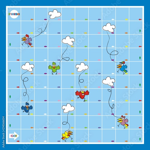board game, funny birds and clouds, vector icon