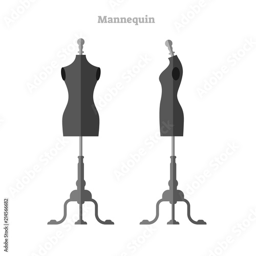 Mannequin vector illustration. Woman shape silhouette dummy front and side collection set. Isolated beautiful and sexy black fashion model shape for designer and tailor.
