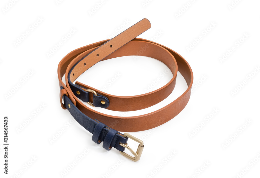 Brown-black belt for women close-up on white background Brown-black belt for women close-up on white background