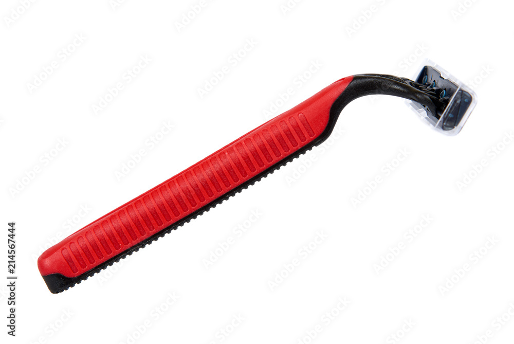 Red disposable shaving razor isolated on white background. Red disposable shaving razor isolated on white background.