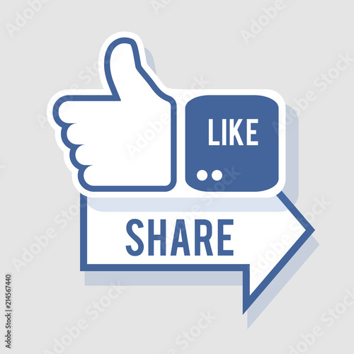 Like and share icon. Social symbol in flat style with shadow. Vector Illustration, eps 10