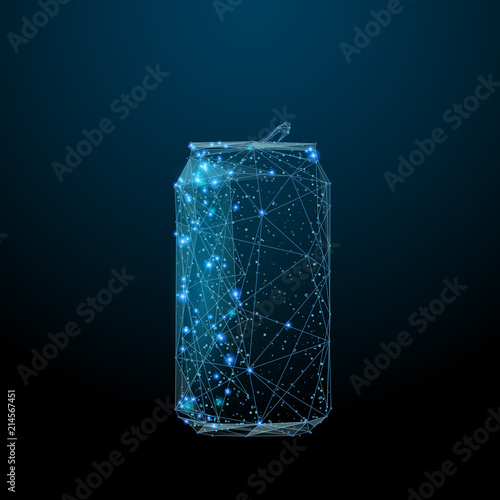 soda bottle composed of polygons. Eat and drink concept. Low poly vector illustration of a starry sky or Comos. The bottle consists of lines, dots and shapes.