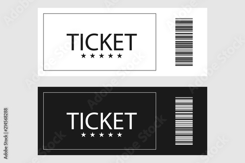 White black ticket vector icons on gray background. Ticket vector icons. Ticket in flat design. Ticket with barcode