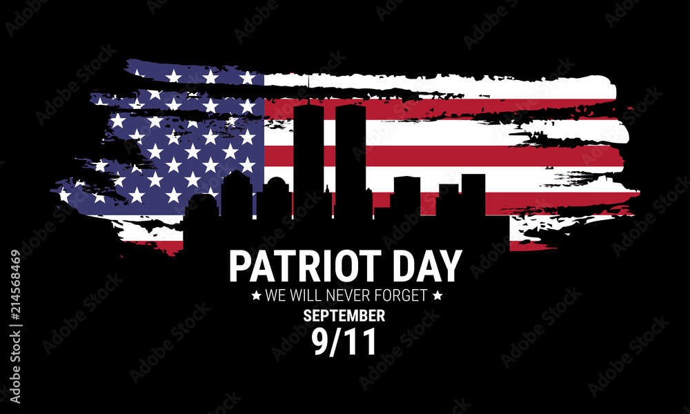 Vector patriot day illustration. We will newer forget 9\11/ Vector patriotic illustration with american flag - obrazy, fototapety, plakaty 