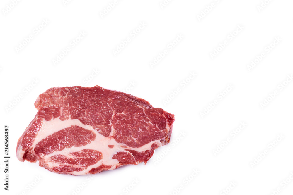 fresh raw beef steak isolated on white background, organic farm, copy space