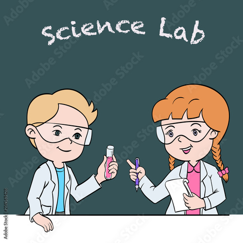 Kids in science lab class - Cartoon Vector Illustration