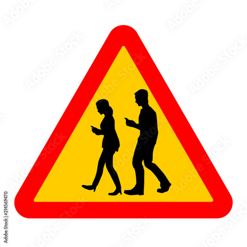 Road side of people across the street with phones