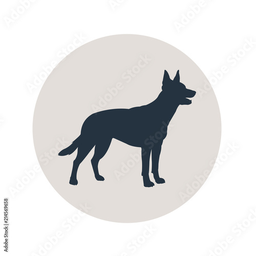 Icono plano silueta perro pastor aleman en circulo gris