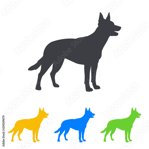 Icono plano silueta perro pastor aleman en varios colores