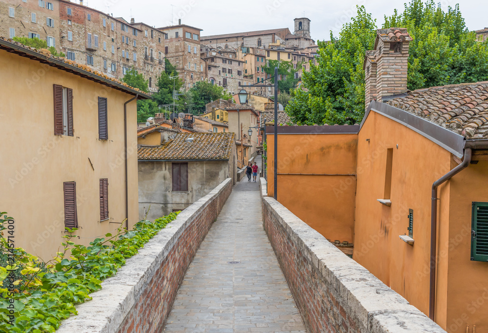 Perugia, Italy - Perugia is one of the most interesting cities in Umbria. Here in particular a view of the medieval Old Town and its narrow alleys