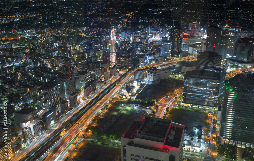 aerial view of Yokohama traffic lights at night