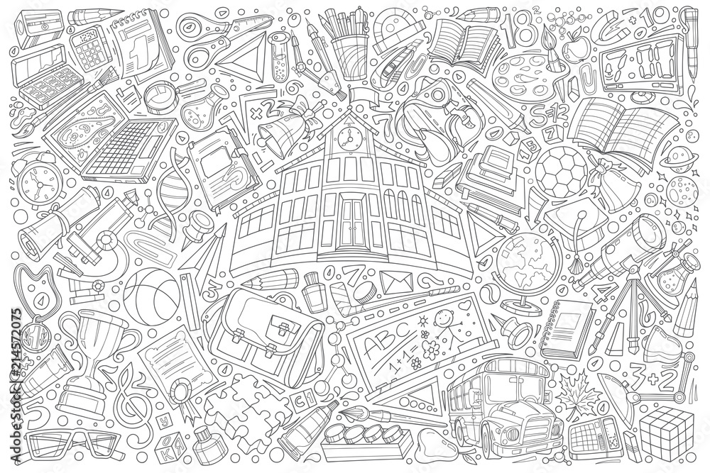 Back to school doodle set vector illustration background