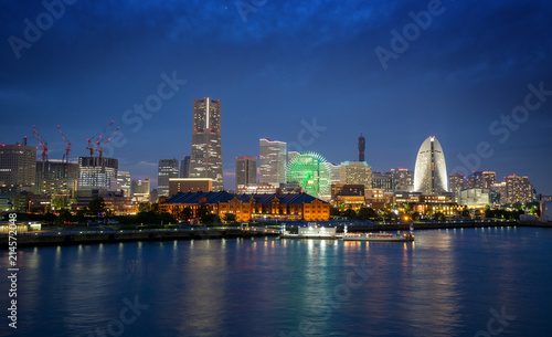 illuminated buildings on waterfront in Yokohama at night © Paulista