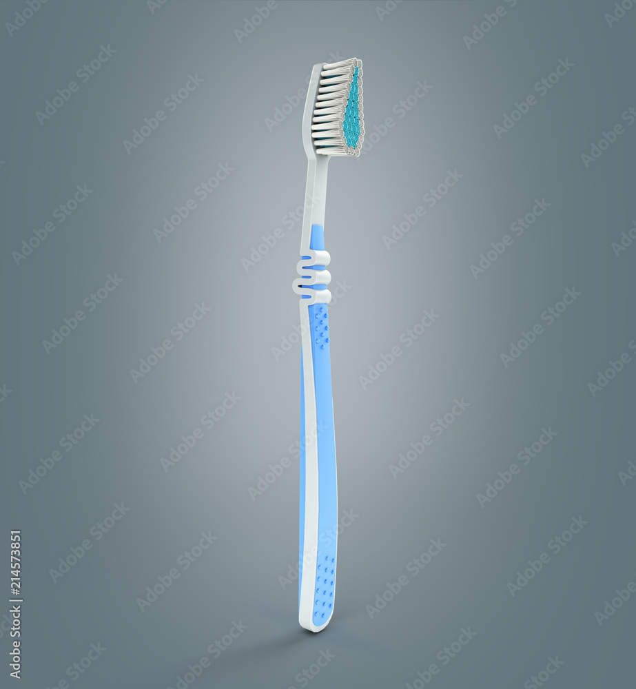 blue toothbrush close up 3d render on a grey background blue toothbrush close up 3d render on a grey background
